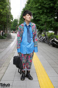 Cool Japanese Guy's Patchwork Suit, Docs & Purple-Green Hair