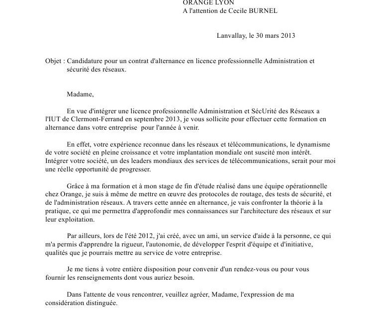 Lettre De Motivation Pour Alternance Bts / Exemple Lettre Motivation