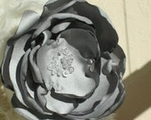The Grace: Silver Satin Hair Clip, Pin or Brooch Fabric Rose Flower