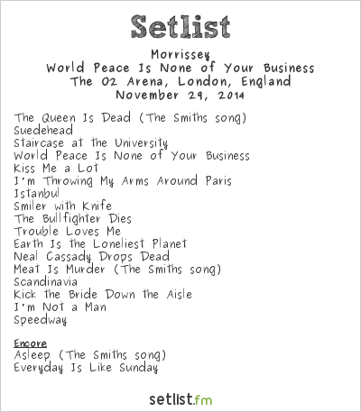Morrissey Setlist O2 Arena, London, England 2014, World Peace Is None of Your Business