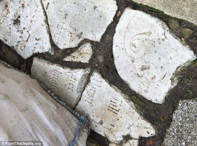 Disrespect: Former owners of a house in Wabrzezno used over 70 tombstones from Jewish graves to make paving stones. Researchers were alerted by new owner, a fire chief