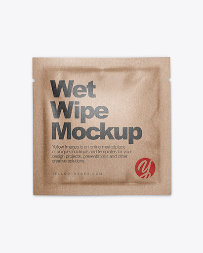 Download Kraft Wet Wipe Pack Mockup - Top View Sachet Mockups