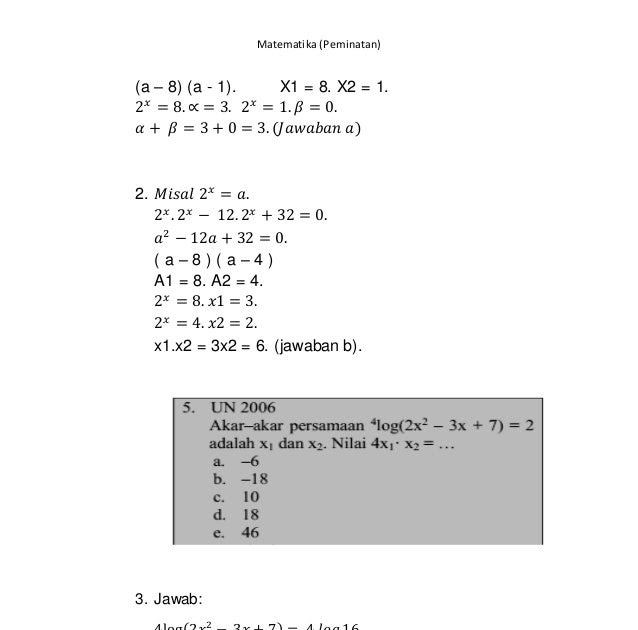 Soal Matematika Peminatan Kelas 10 Semester 2 Dan Jawabannya