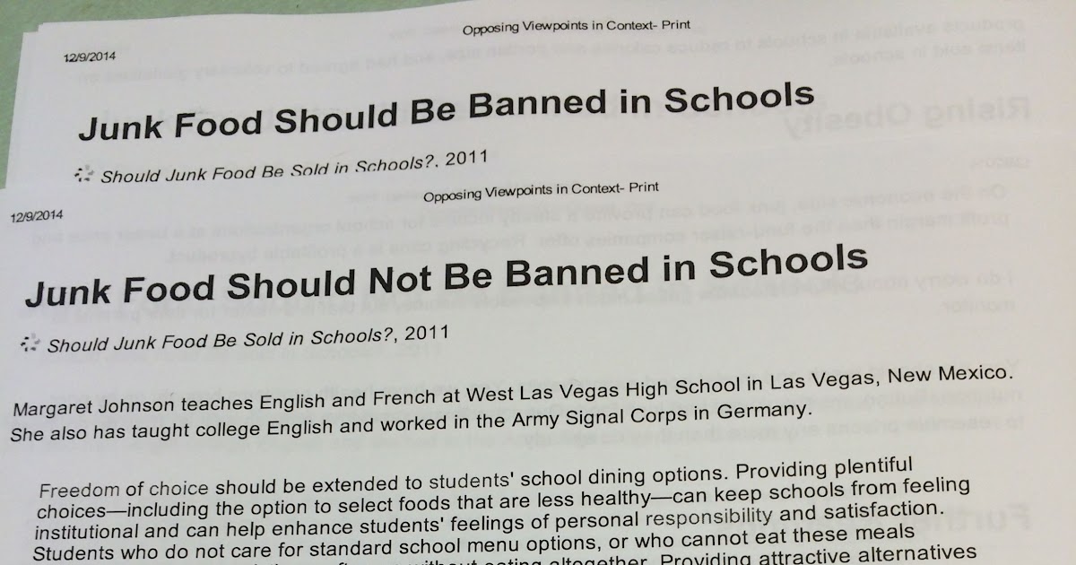 junk food banned in schools essay