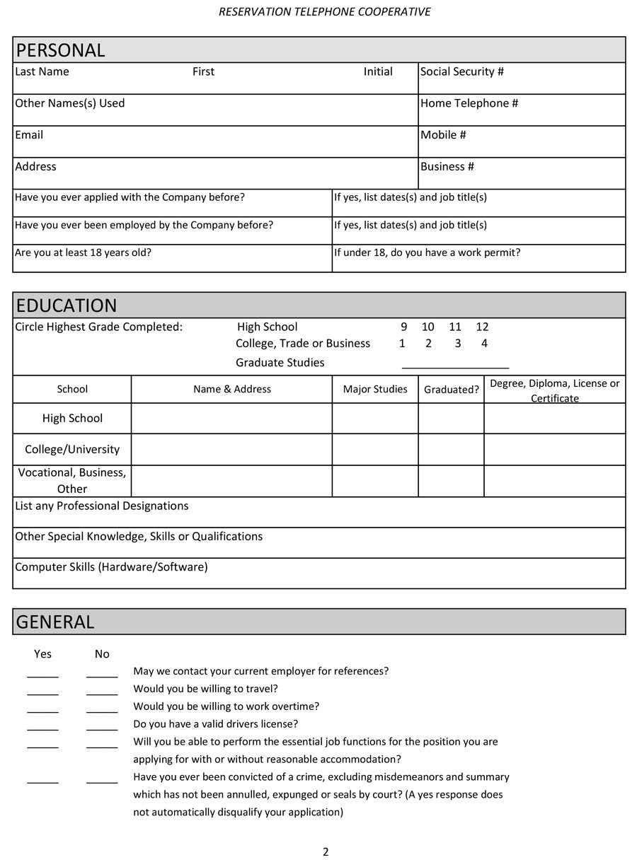 1 Page Employment Application Template Hq Printable Documents