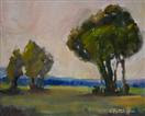 Original Landscape Study in Oil of Trees and Pink Sky