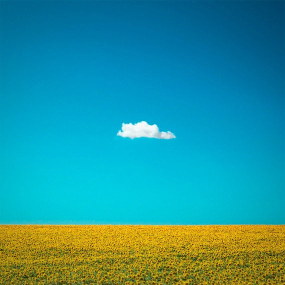 Nature Photography "The Happy One" Lone Cloud, One Cloud, Blue Sky, Yellow Sunflower Field, Summer Home Wall Decor 6x6 Fine Art Photo Print - ndtphoto Nature Photography "The Happy One" Lone Cloud, One Cloud, Blue Sky, Yellow Sunflower Field, Summer Home Wall Decor 6x6 Fine Art Photo Print - ndtphoto