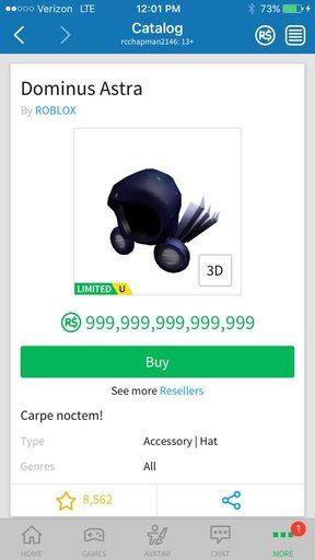 roblox expensive dominus buying quadrillion robux omg amino almost