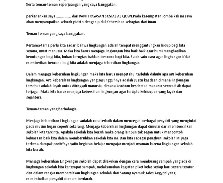 Teks Pildacil Tentang Kebersihan Nurmapcb
