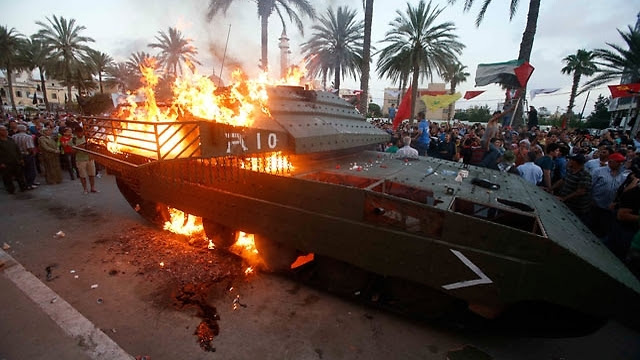 The Israeli tank on fire in Sidon The Israeli tank on fire in Sidon