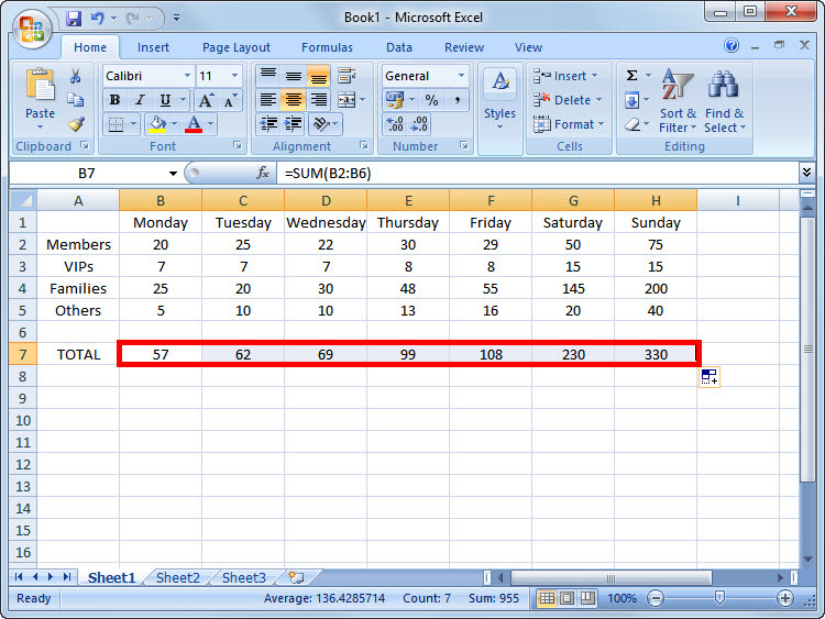 how to use the sum function in excel 2010