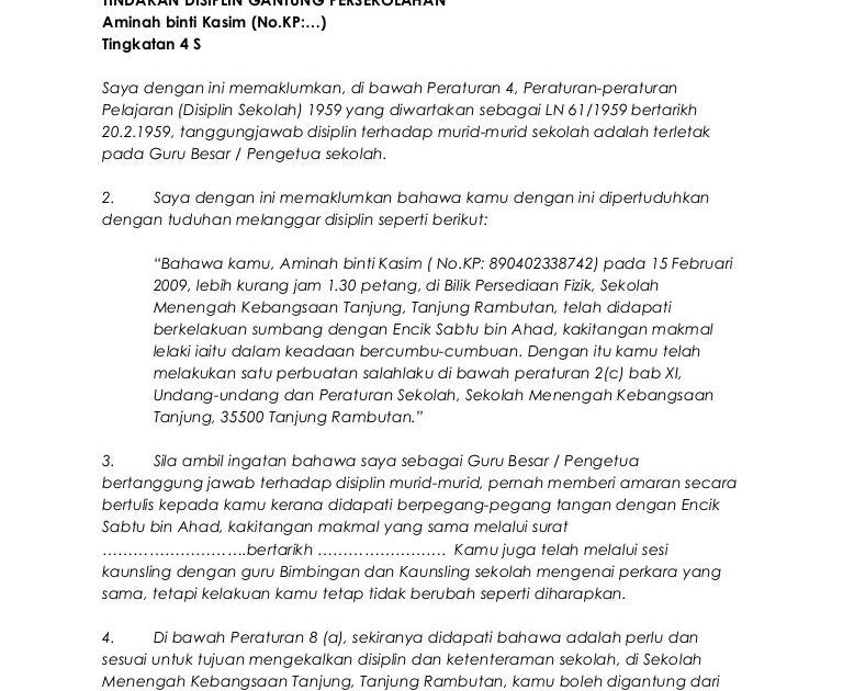 Surat Rayuan Buang Asrama - Selangor q