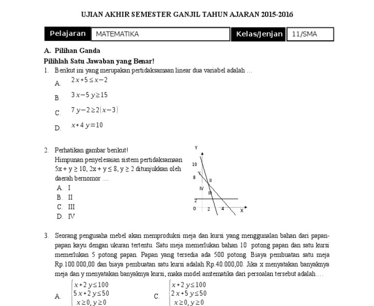 Soal Uas Matematika Peminatan Kelas 10 Semester 1 Kurikulum 2013