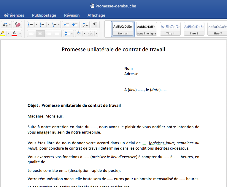 Attestation Promesse Dembauche - Lettre 234