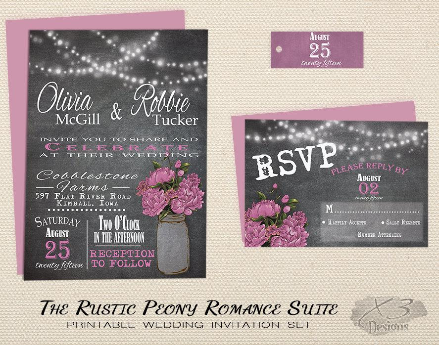 Mason Jar Rustic Wedding Invitation Set Printable Chalkboard County Wedding Invite Pink Peony String Lights Diy Summer Backyard Wedding 2316225 Weddbook