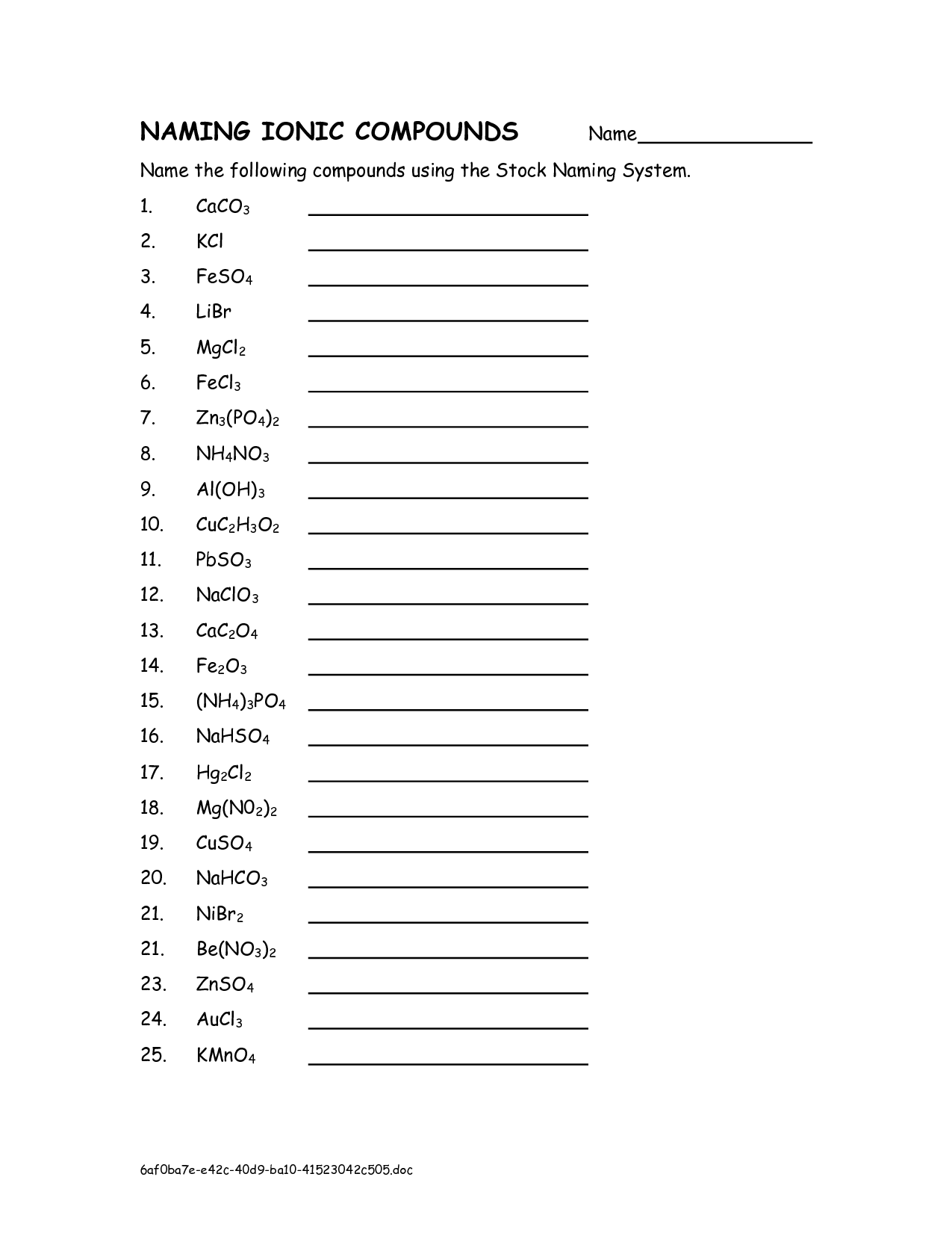 All Worksheets u11bb Naming Of Chemical Compounds Worksheets With In Naming Chemical Compounds Worksheet Answers