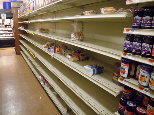 Almost-empty bread shelves at C-Town