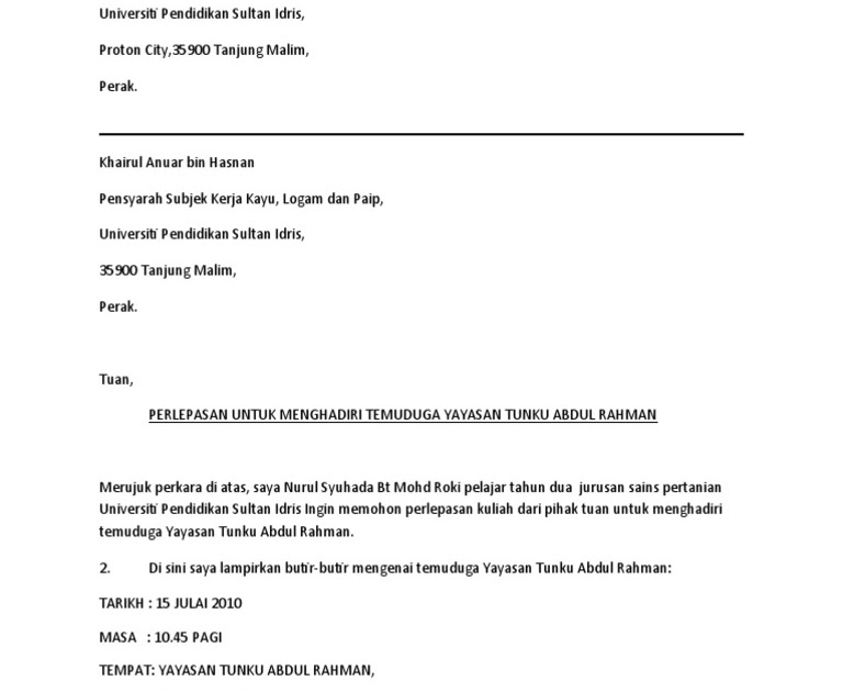 Contoh Surat Rasmi Memohon Kebenaran Keluar Asrama  Nanikalux