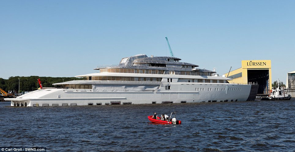 Ousted: But Mr Abramovich is about to lose his title as the owner of the world's largest private yacht - after this incredible vessel was spotted in Germany last month