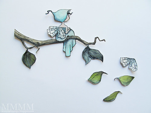 Printed, heat embossed the digital image, coloured it and painted it with pearlescent paint