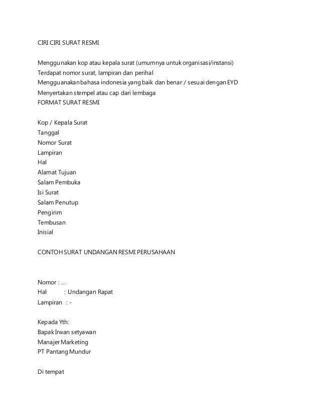 Ciri Ciri Surat Resmi Dan Surat Tidak Resmi Rasmi Re