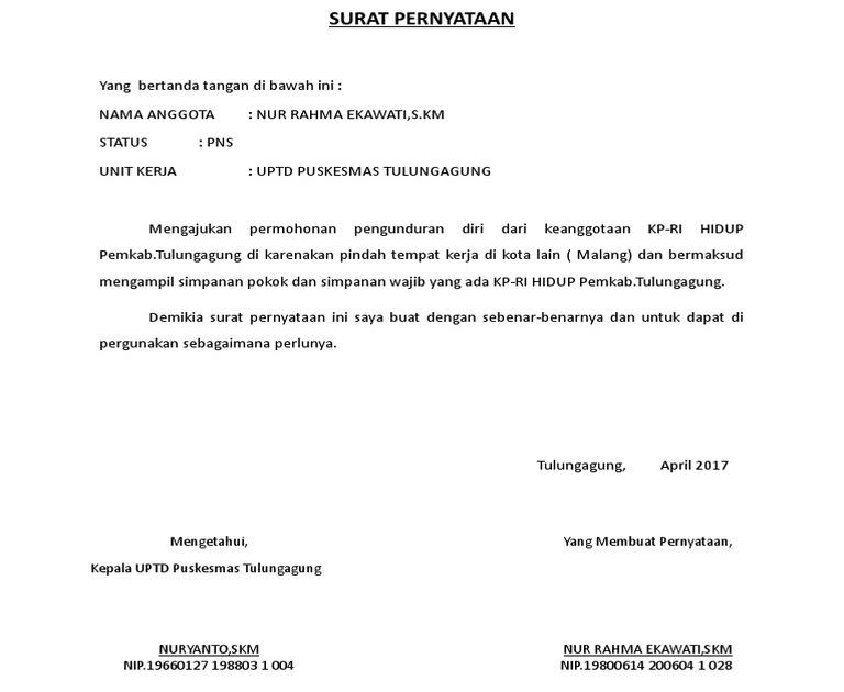 Contoh Surat Pernyataan Diri : Macam Macam Contoh Surat ...