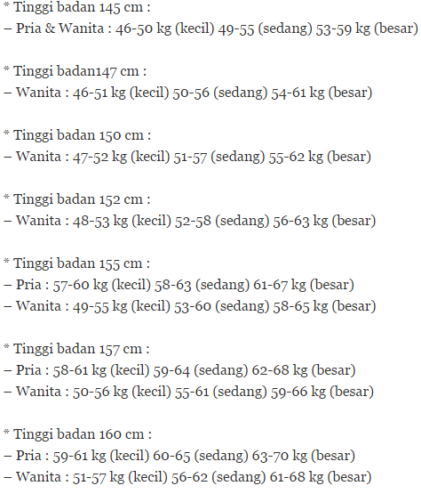 Tinggi 160 cm berat 60 kg