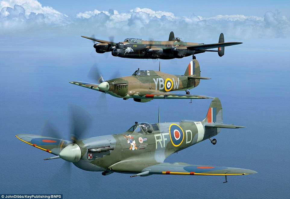The historic squadron that performs at air shows today consists of six Spitfires, two Hurricane Mk 2Cs, one Lancaster bomber, a C47 Dakota and two Chipmunk training aircraft