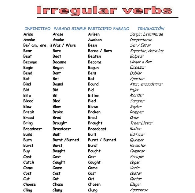 23 Lista De Verbos Irregulares En Ingles Para Imprimir Sado