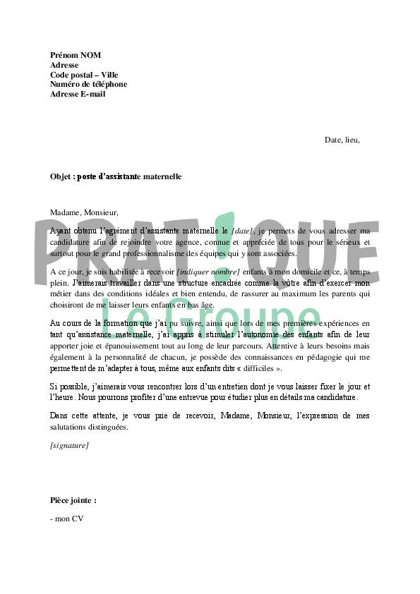 Lettre De Motivation Assistante Maternelle  Job Application