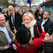 The leader of the National Front, Marine Le Pen, center, greeted supporters after voting Sunday in Henin-Beaumont, France.