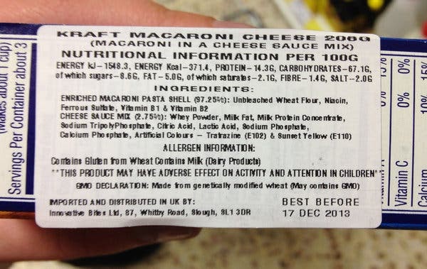 Kraft Mac And Cheese Food Label - Label Ideas