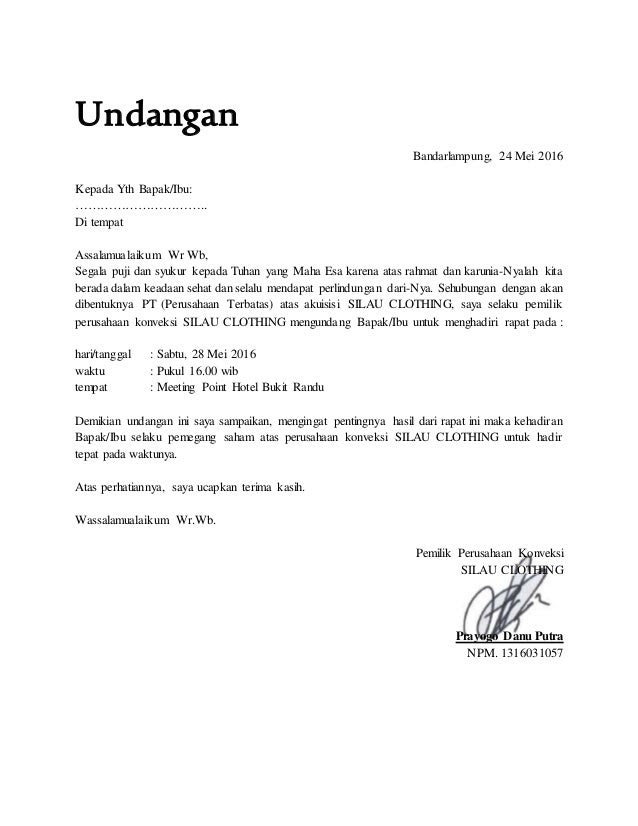 Contoh Surat Pribadi Undangan Setengah Resmi Contoh Semua Jenis Surat Undangan