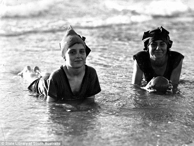 In 1932 this was the typical beachwear for young women, who are at Henley Beach