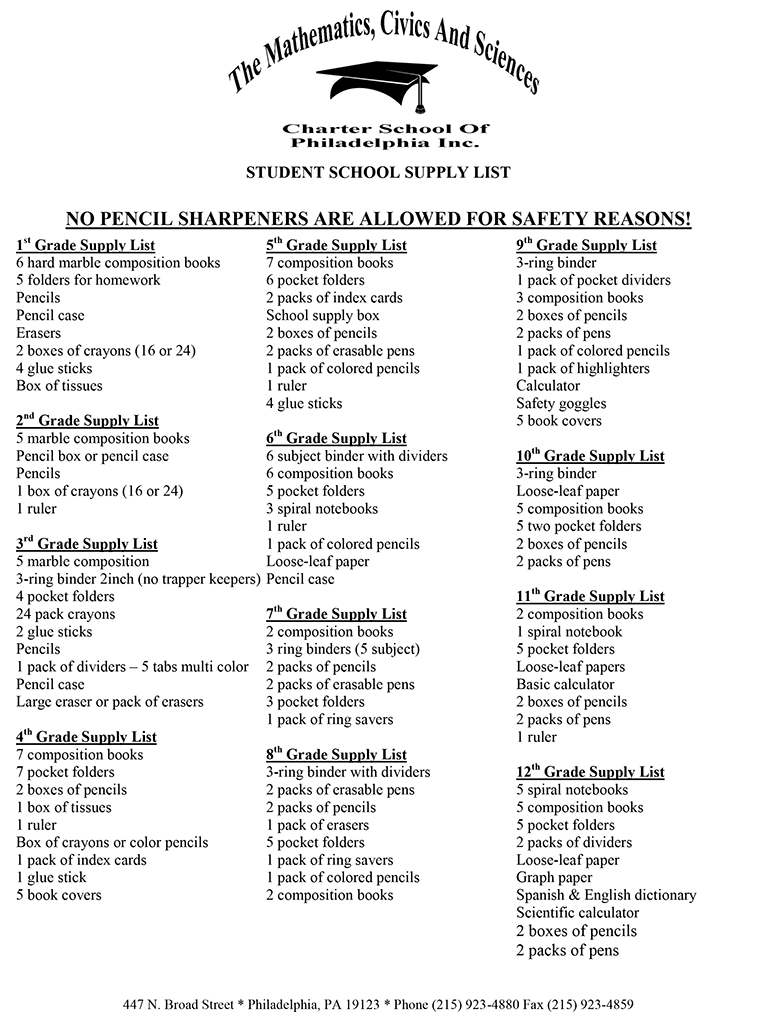 Basic School Supply List For 9th Grade