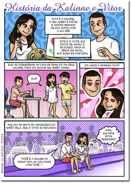 Convite em quadrinhos personalizado, história do casal, convite com história em quadrinhos, convite original, by ila fox