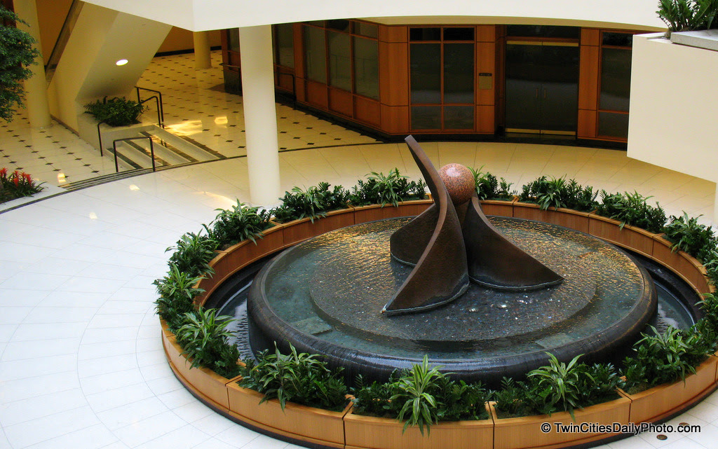 This fountain sits inside the Wells Fargo Building in downtown St Paul. The building when it first opened was the Minnesota World Trade Center and is attached to Town Square.