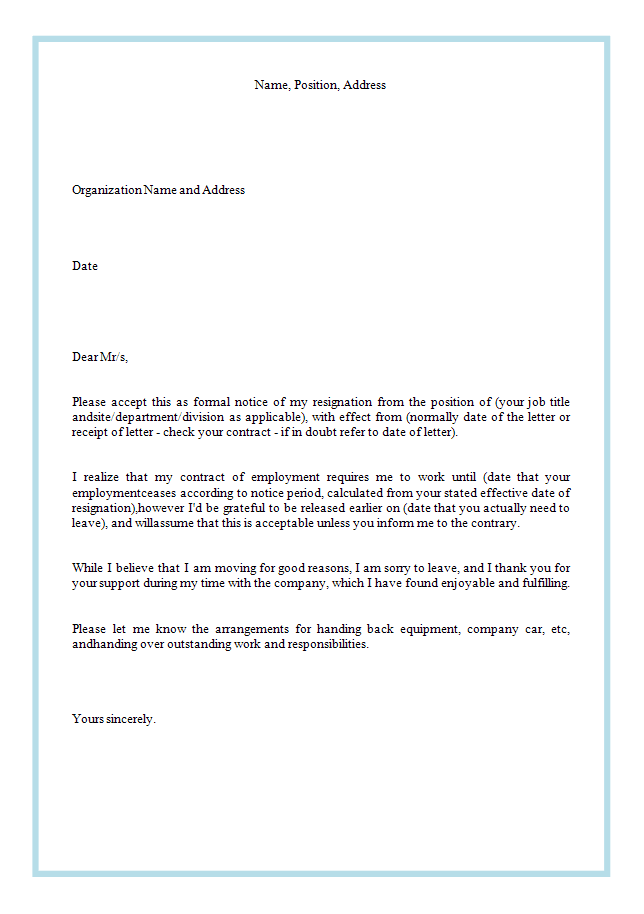 Resignation Letter Format Hk Sample Resignation Letter