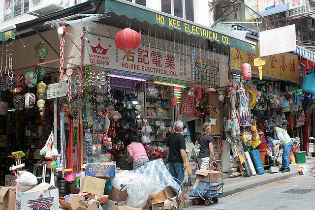 Shops crammed with goods