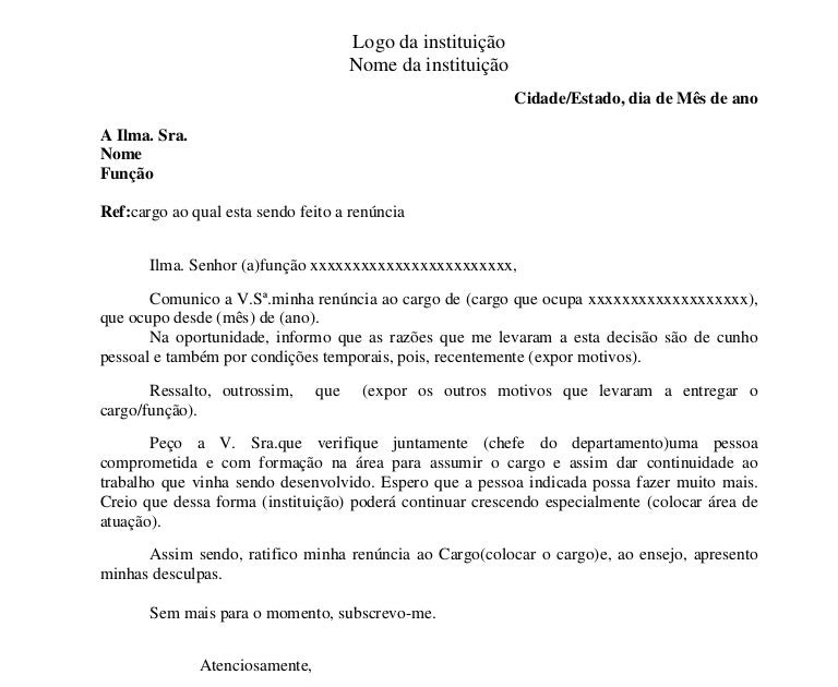 Carta De Solicitacao De Desligamento Da Empresa - New 