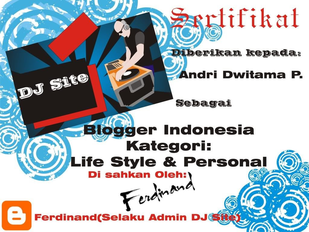 Contoh Bukti Sertifikat Blogger dari DJ Site Contoh Bukti Sertifikat Blogger dari DJ Site