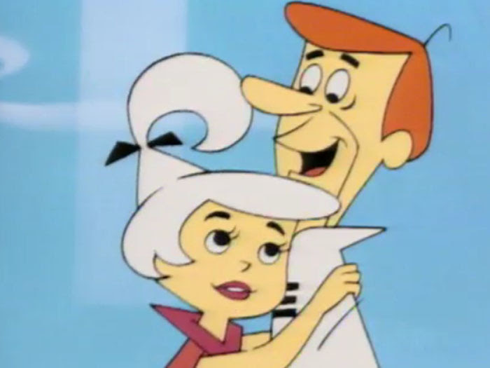 Divulgação/Hanna-Barbera Productions Com a ajuda de Jane, George Jetson cuida dos filhos Judy e Elroy