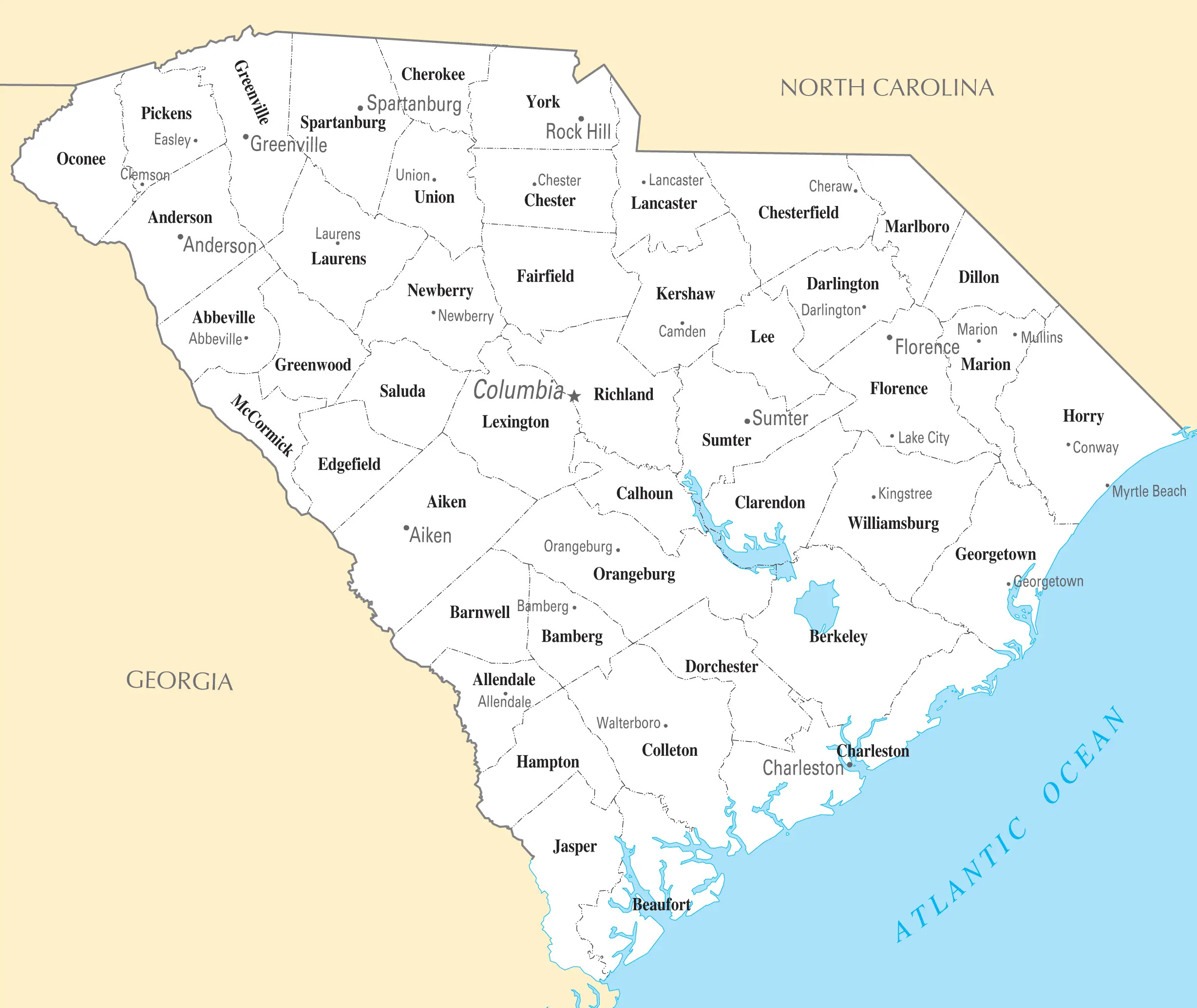 Map Of South Carolina Cities And Towns Terminal Map