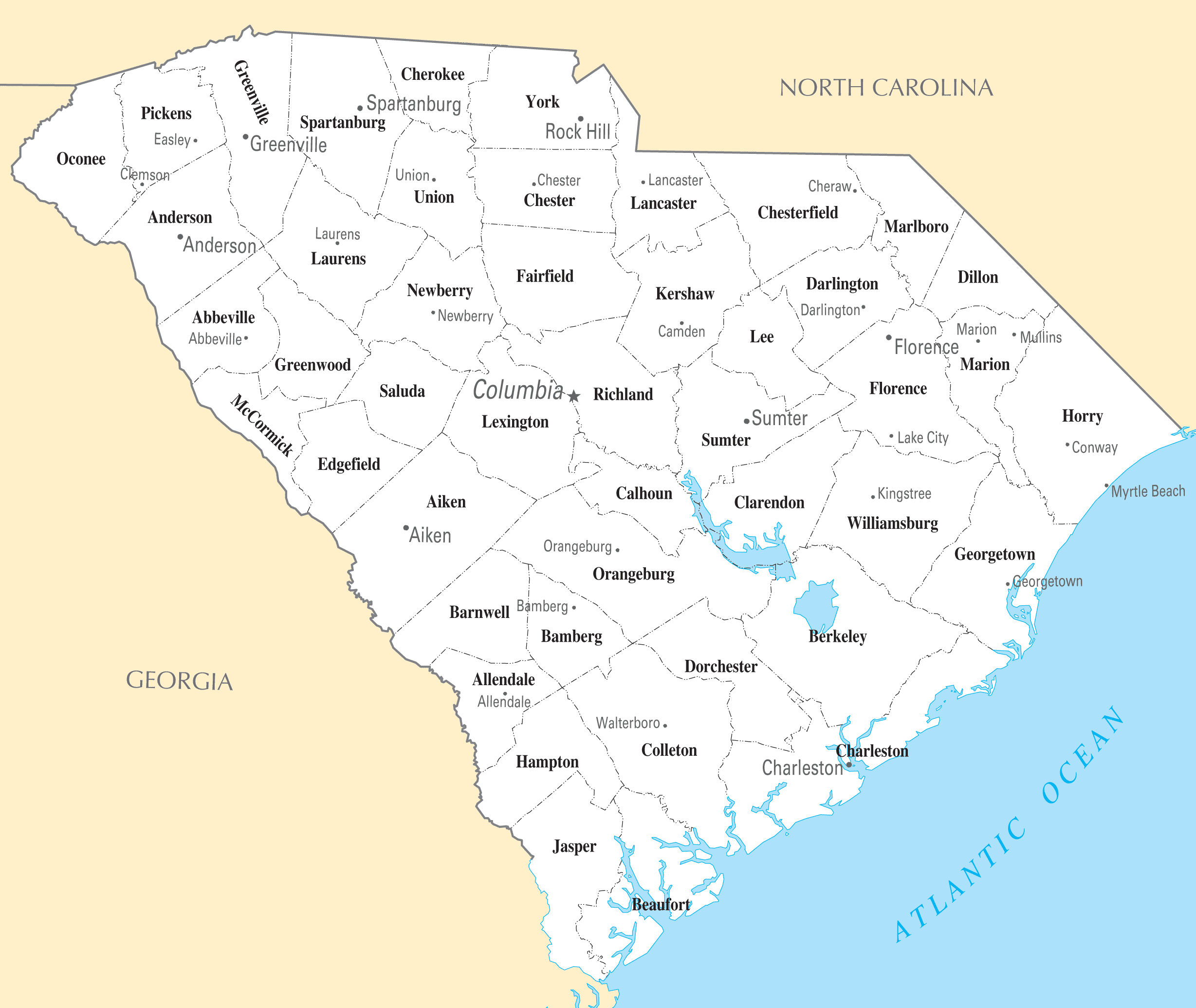 Map Of South Carolina Cities And Towns Terminal Map