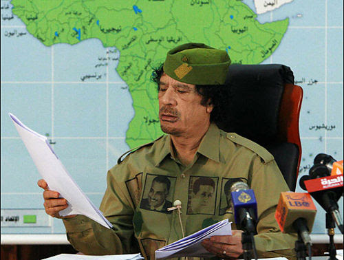 Libyan leader Muammar Gaddafi, the founder of the Al-Fateh Revolution of September 1, 1969. Gaddafi is mounting resistance to the imperialist invasion of his oil-rich North African state. by Pan-African News Wire File Photos