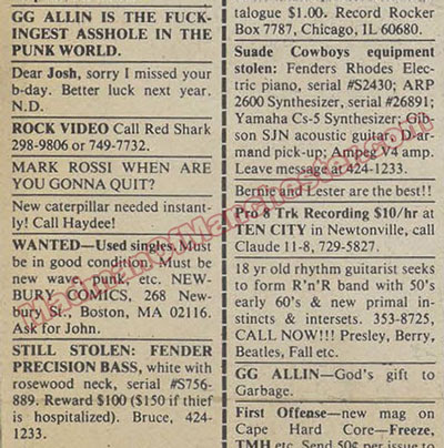 GG Allin ad