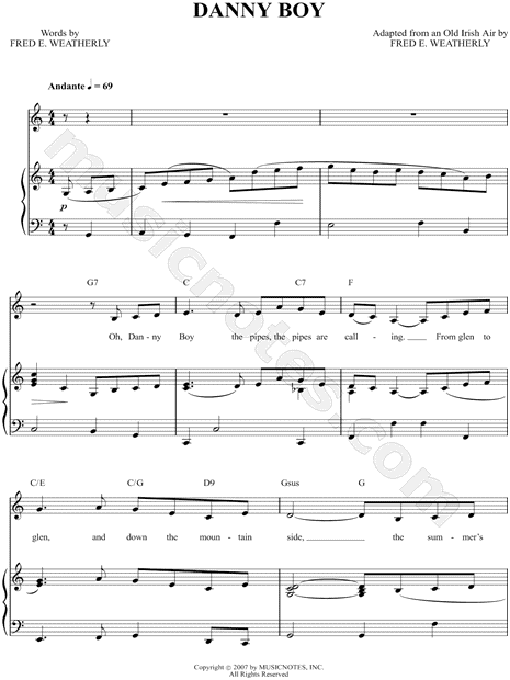 danny boy sheet music key of d major
