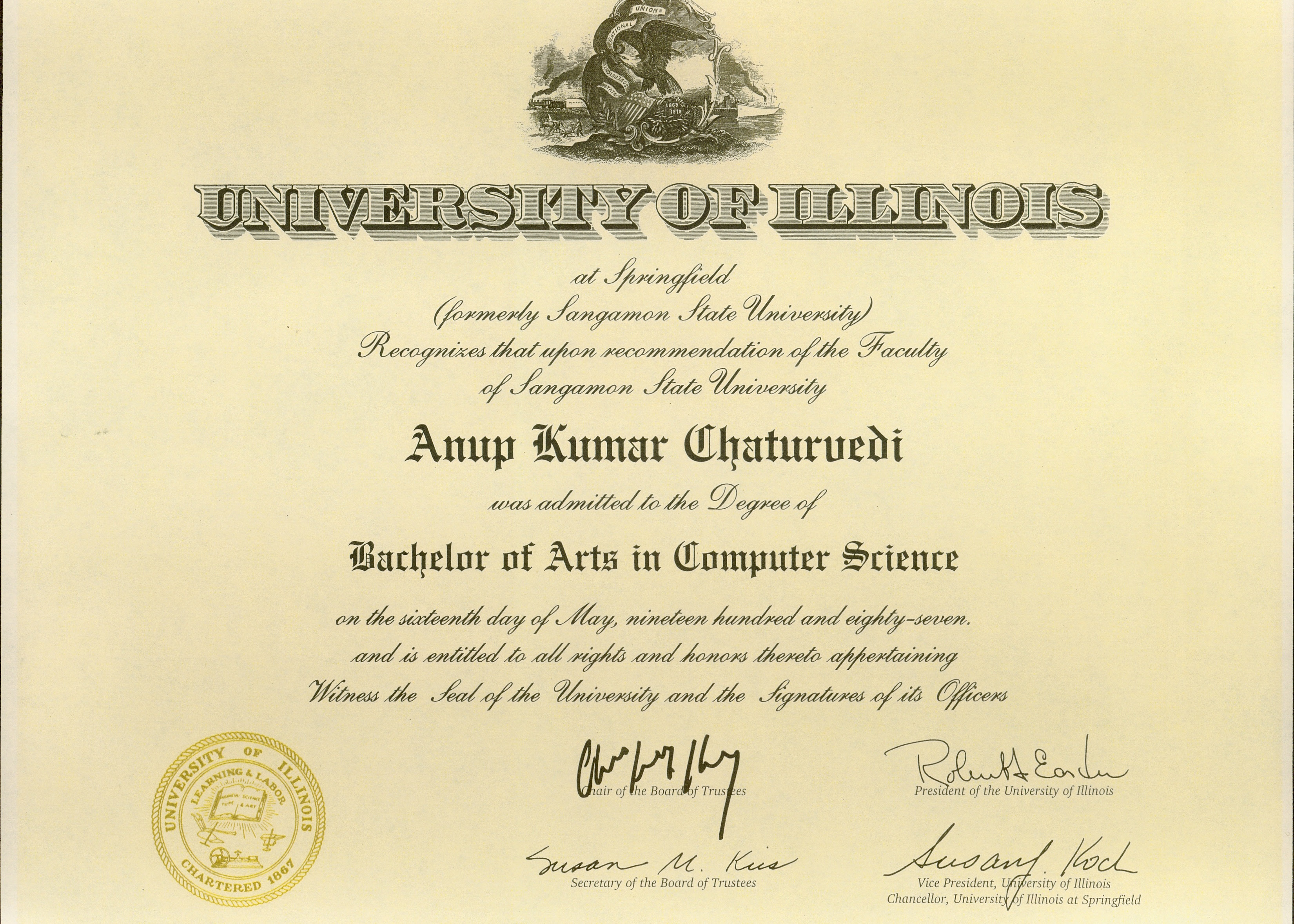 Certificate id. Computer Science Bachelor degree. Bachelor's degree in Computer Science. Bachelor of Science. Computer Science Master degree.
