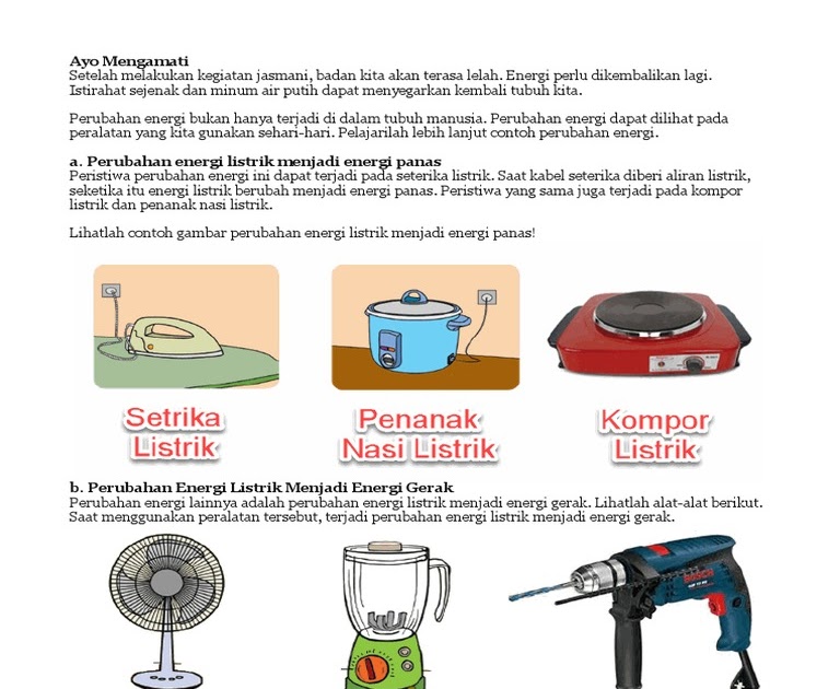 Sebutkan Contohcontoh Perubahan Energi Listrik Menjadi