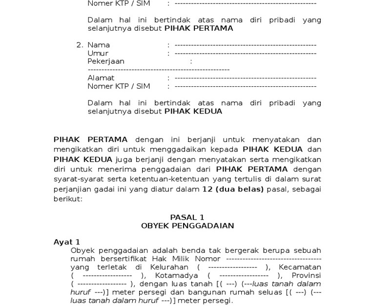 Download Mou Gadai Kontrak Rumah Doc. / Contoh Surat